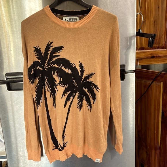 KOMODO women’s tunic length long sleeve sweater, palm tree accent vanity, size 3 - Picture 1 of 10